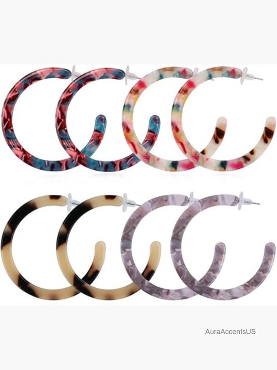 Jewelry - 4 Pairs Acrylic Hoop Earrings - Tortoise Shell Statement Jewelry Set